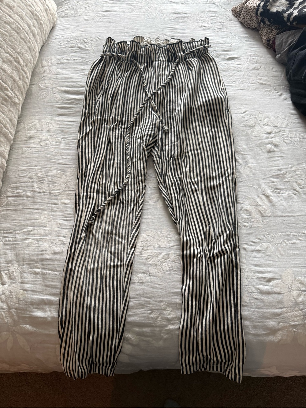 Billabong Black and White Striped Paperbag Waist Pants